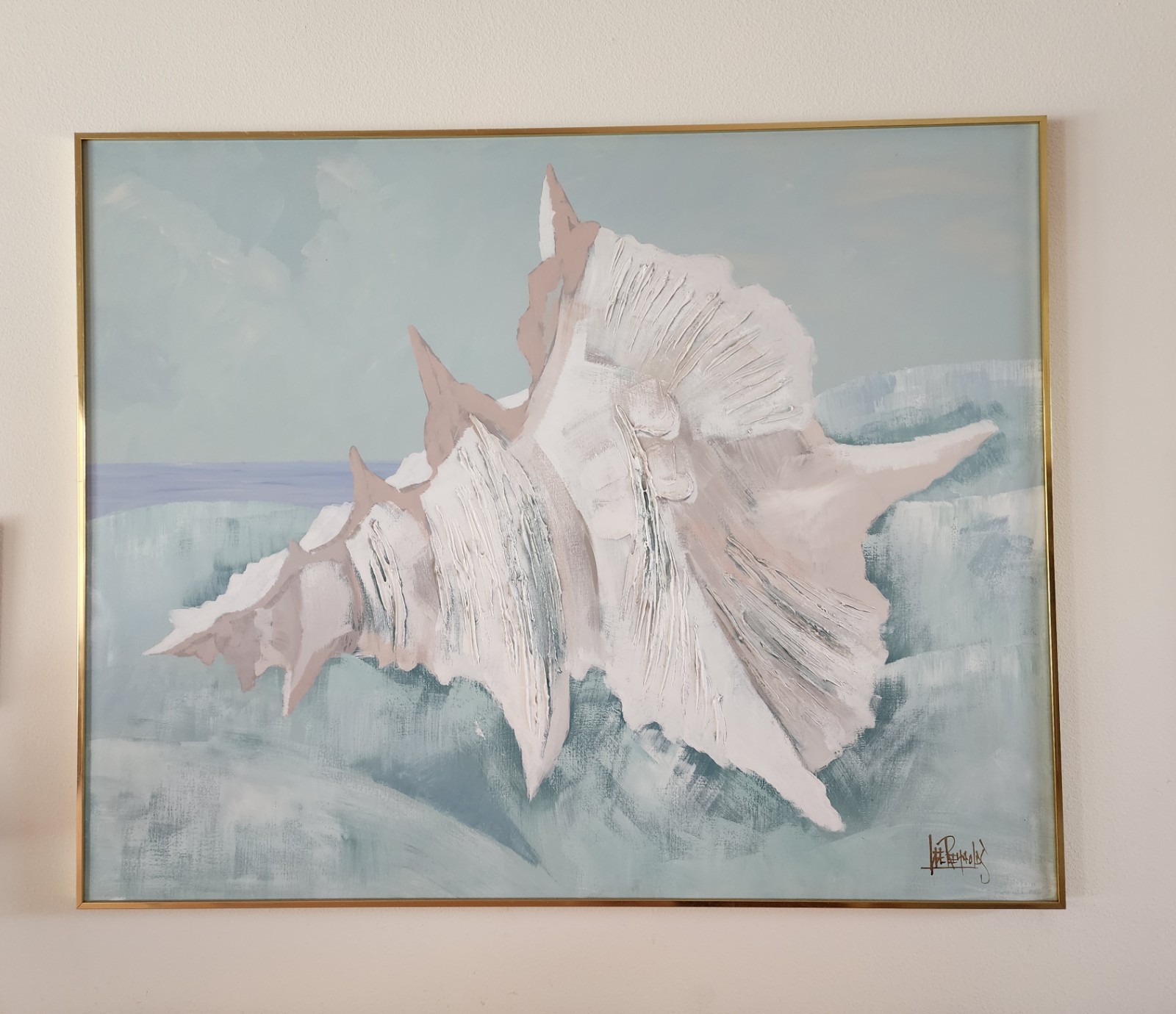 Lee Reynolds Original Hand Painted Large Shell Ocean Acrylic Canvas Framed Art