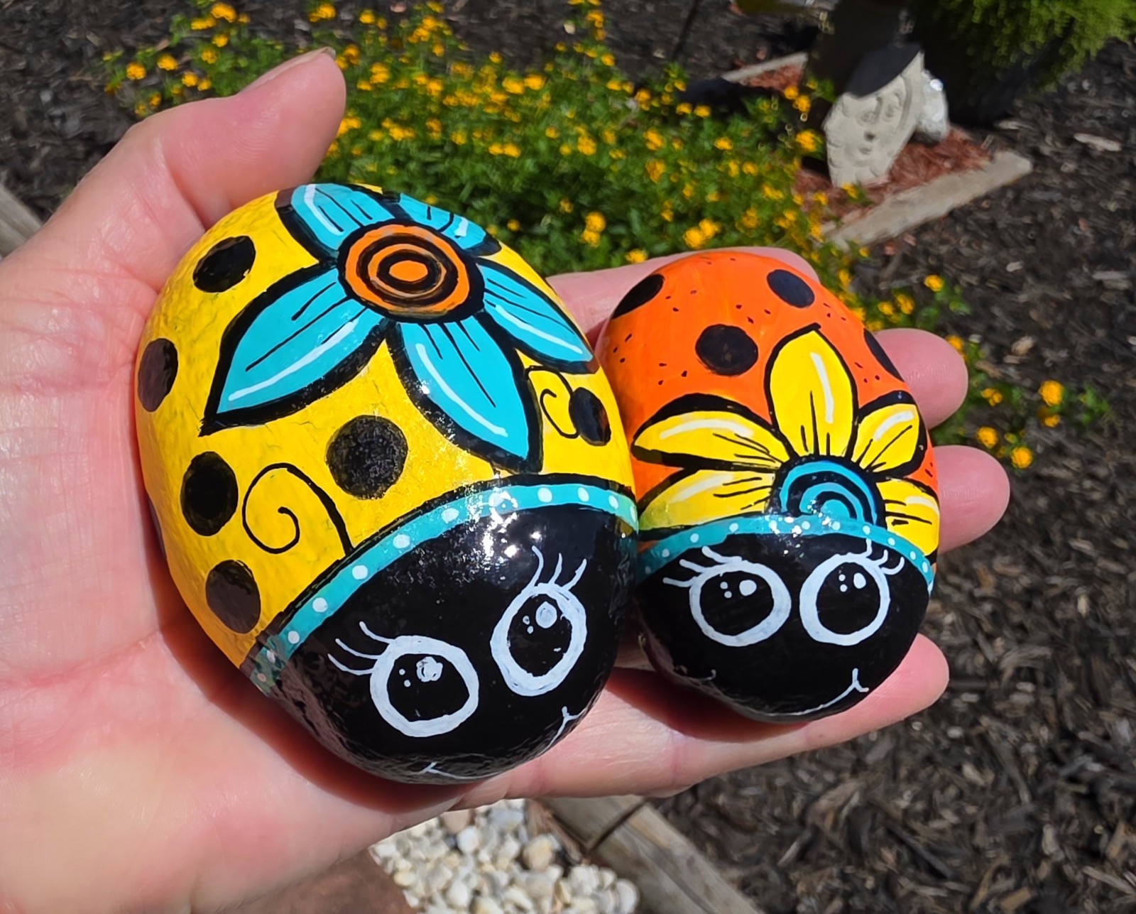 Hand Painted ladybug river Rock original paper weight Painting Art Gift