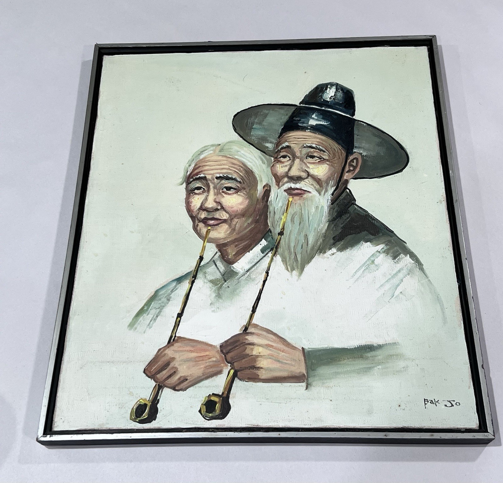 Bakjo Kim Opium Pipe Smoker SIGNED Oil on Canvas South Korea Original Art