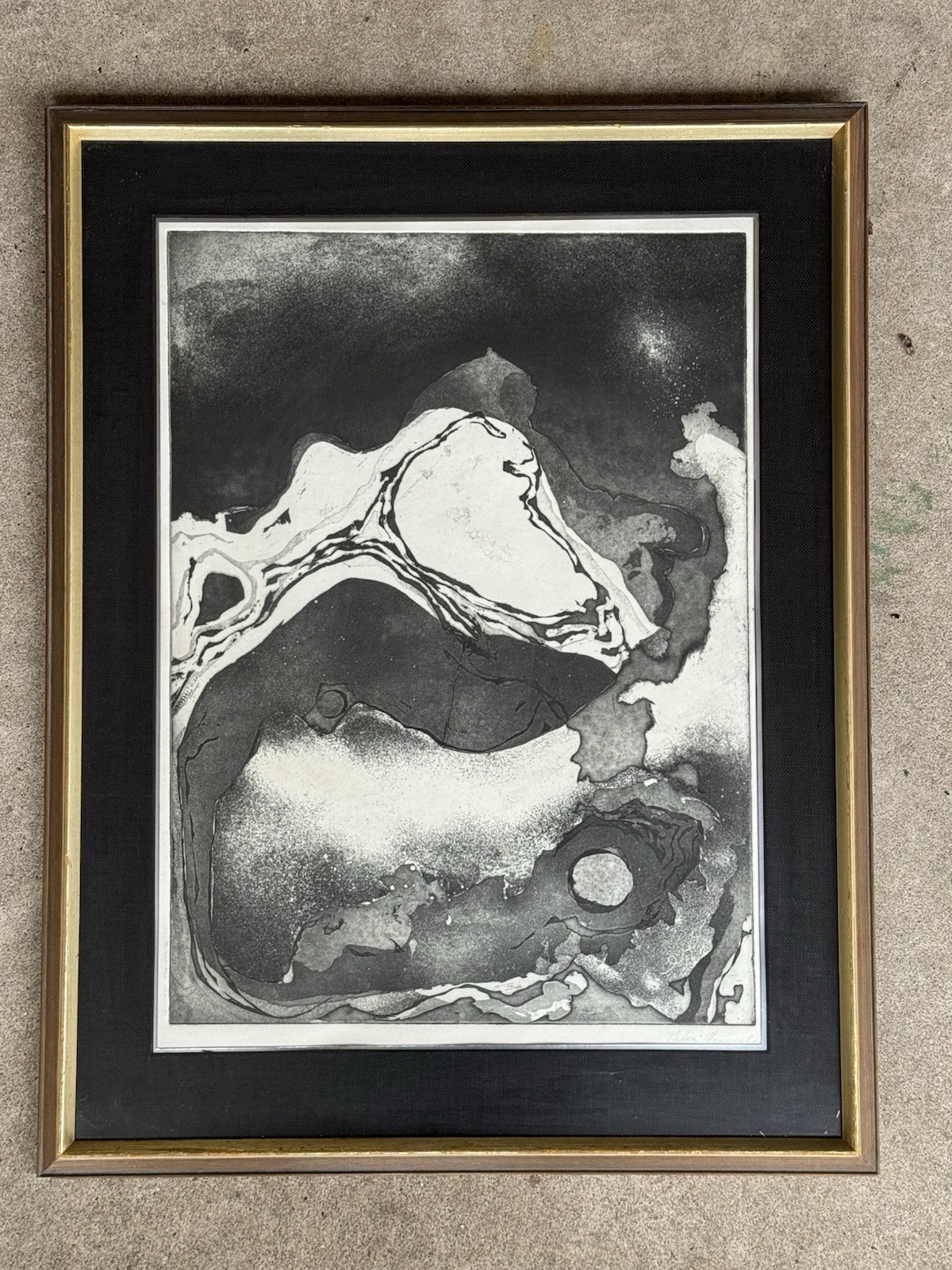 Vintage LIQUID Abstract Painting By Nelson Maniscalco Black & White Art 25×19