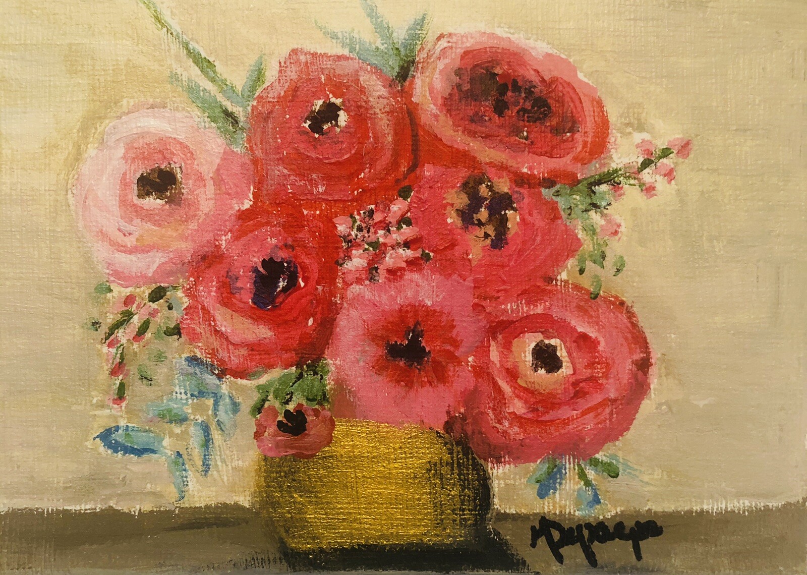 Abstract Flower Painting “Sweetheart Mini #1” 4”x6” Original by Michelle DePaepe
