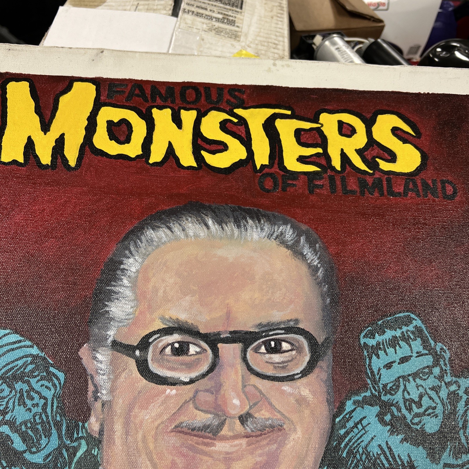forrest j ackerman Decades Of Horror Oil Painting By Ron Chamberlain 1991 24×18