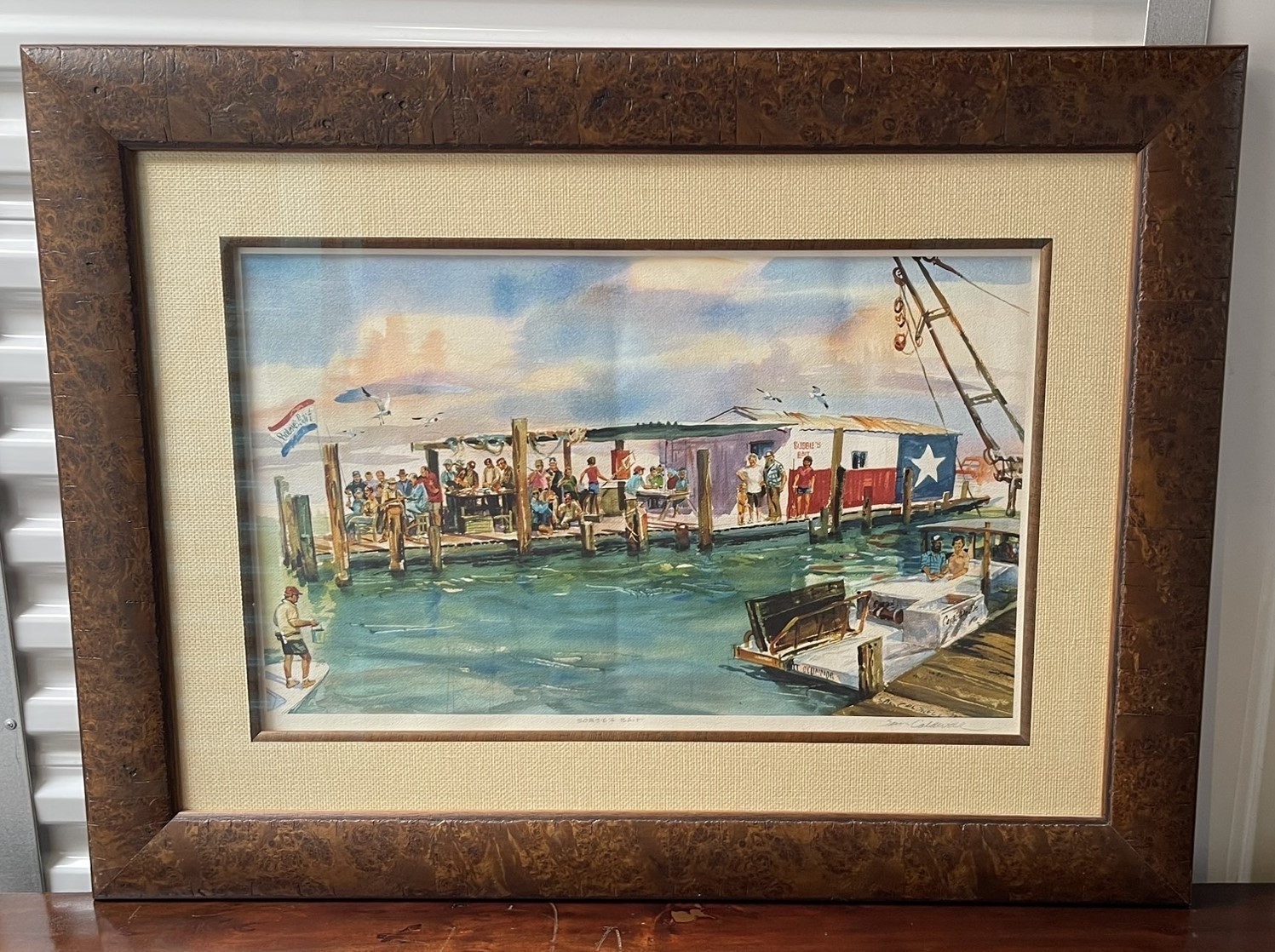 Original Sam Caldwell Watercolor Painting “Bobbie’s Baits” Coastal Fishing Scene