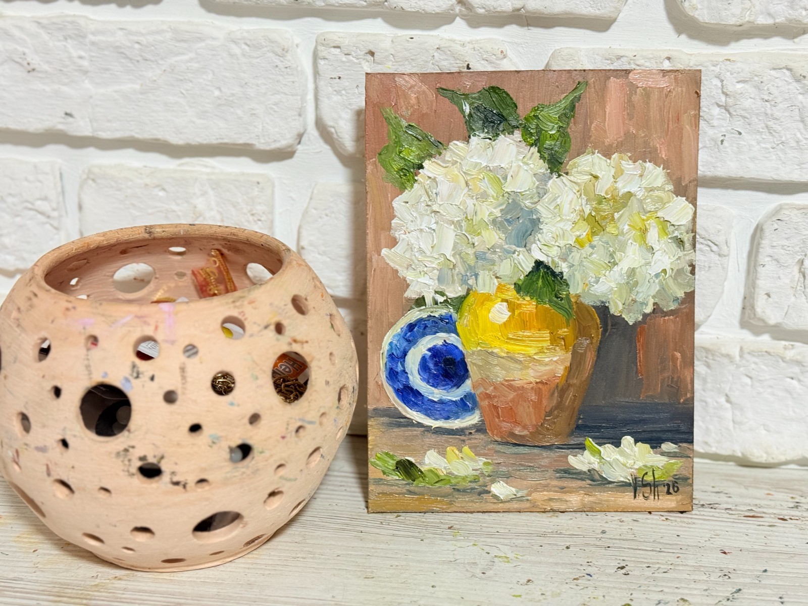 Hydrangea Painting Floral Original Art Impasto Oil Painting Flower Still Life