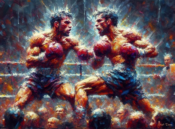 BOXING. Painting Giclee Canvas 16″X20″ with Mat Frame