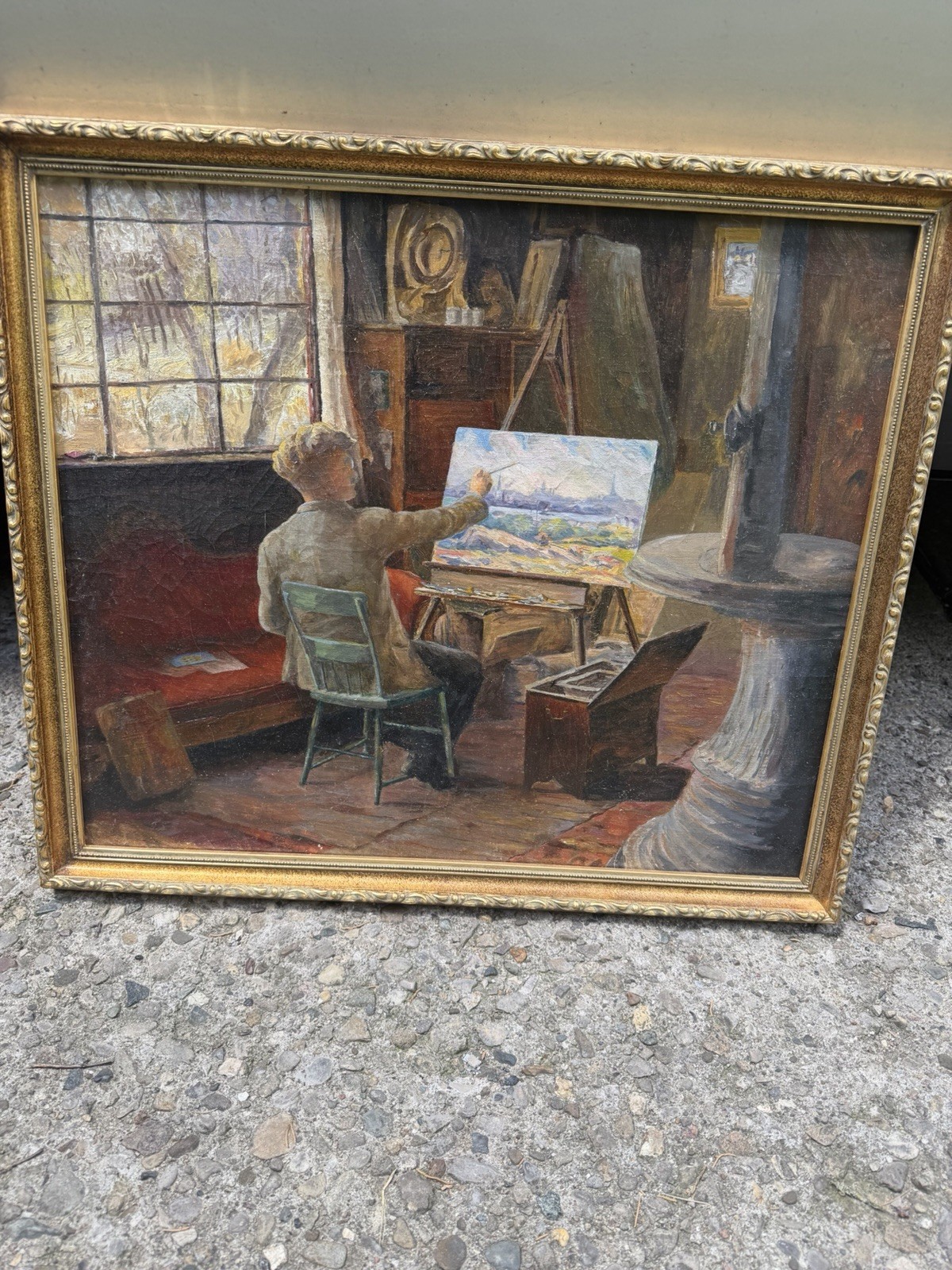 Nicely Executed Impressionist Oil Painting Turn Of The Century Signed On Back