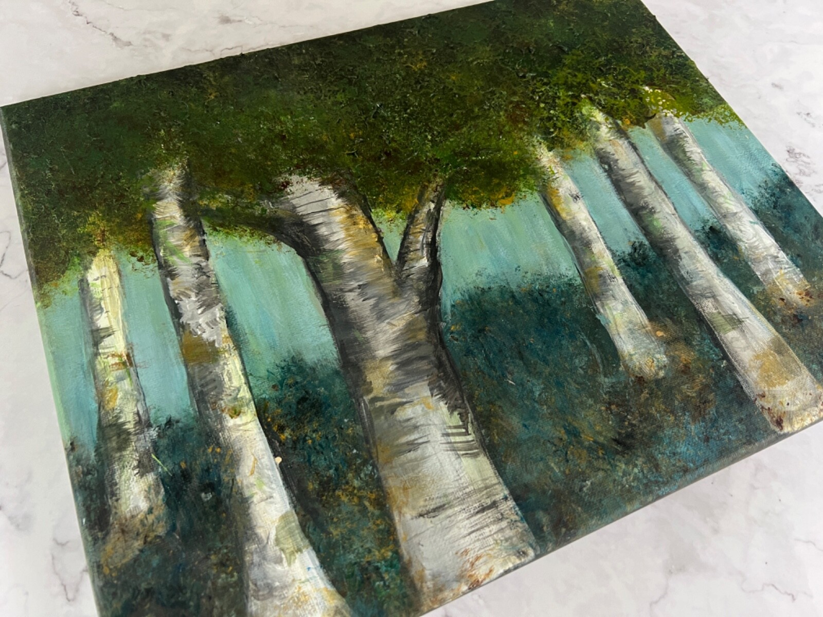 Trees Abstract Acrylic Painting | Original Artwork «Misty Morning» 11×14 Canvas