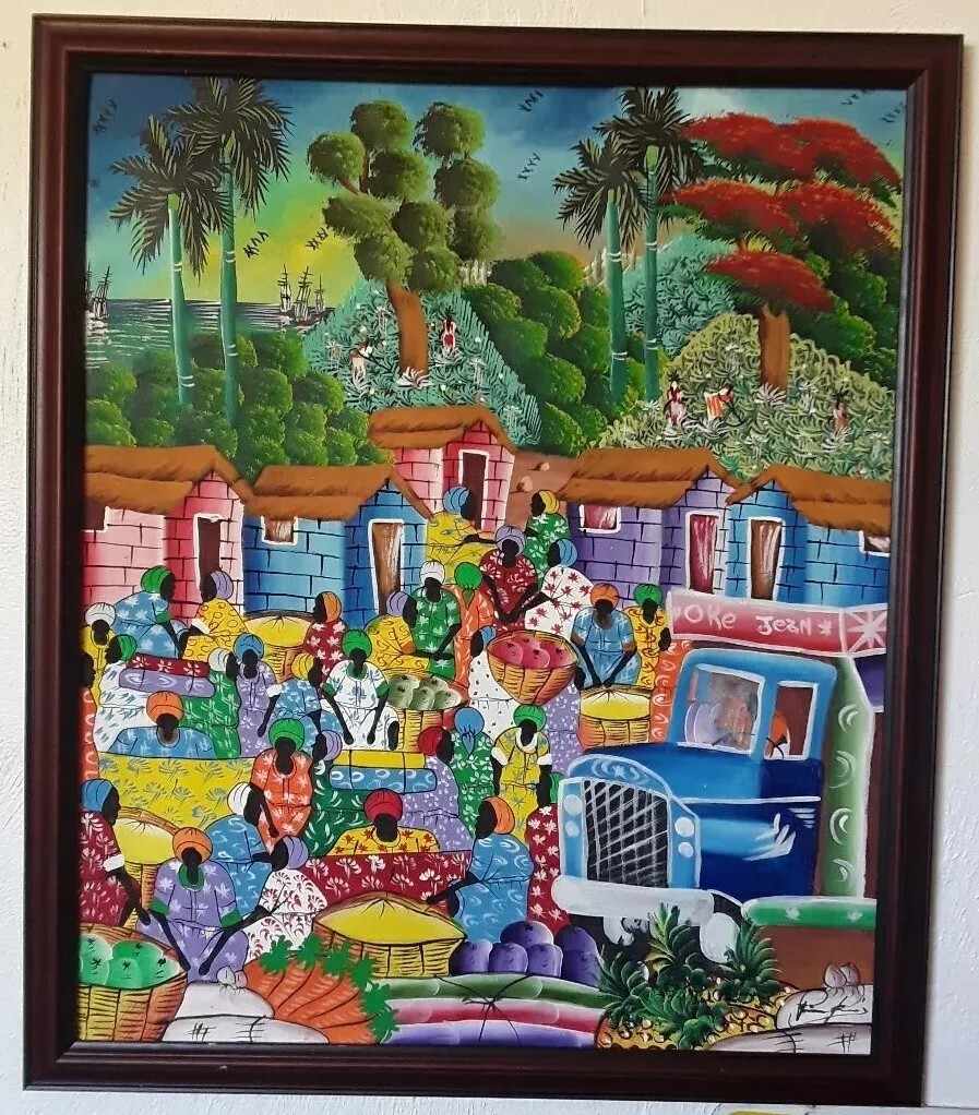*RUSH HOUR AT PORT-AU-PRINCE MARKETPLACE*oil on canvas panel. GenuineHatianArt*