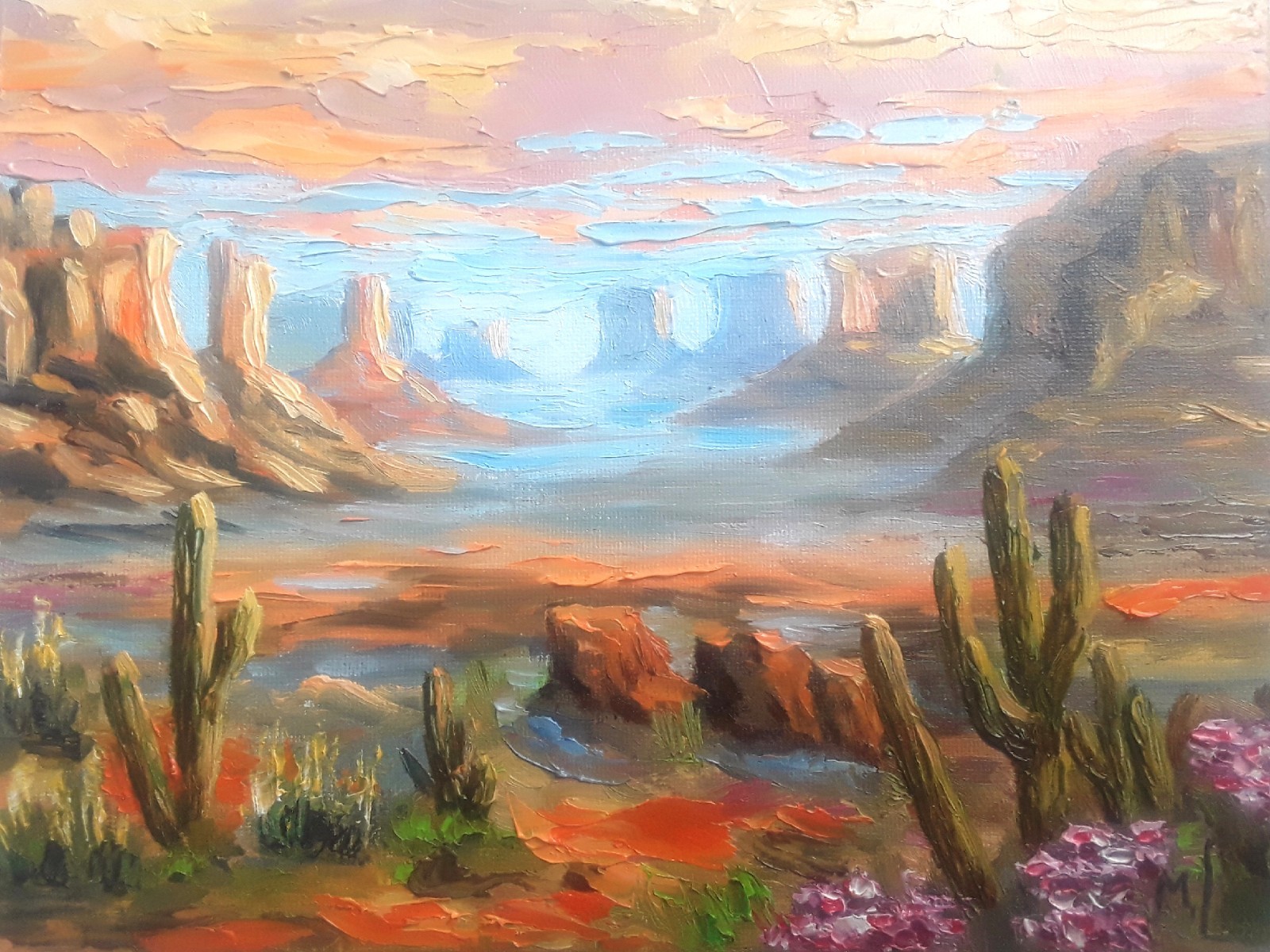 Original Oil Painting Monument Valley Art Desert Landscape Cactus Painting…