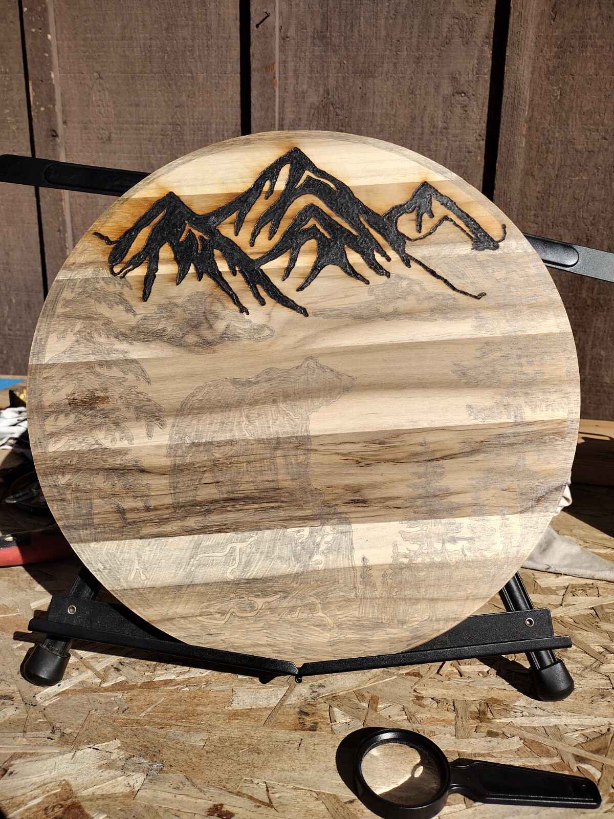 Solar Pyrography wood burning bear wildlife decor outdoors 