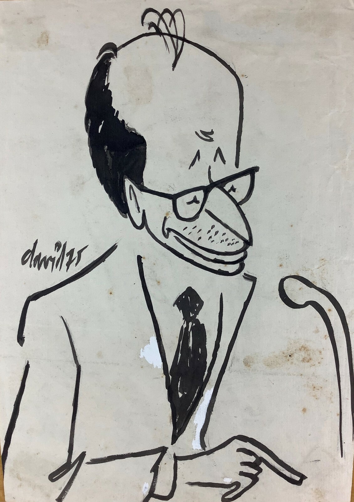 Juan David. Caricature. Roa, 1975. Ink on paper. Original signed.