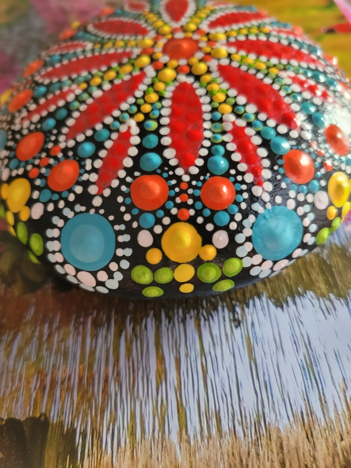 OOAK Hand Painted Dot Art Mandala Large River Stone Gift Paperweight Decoration