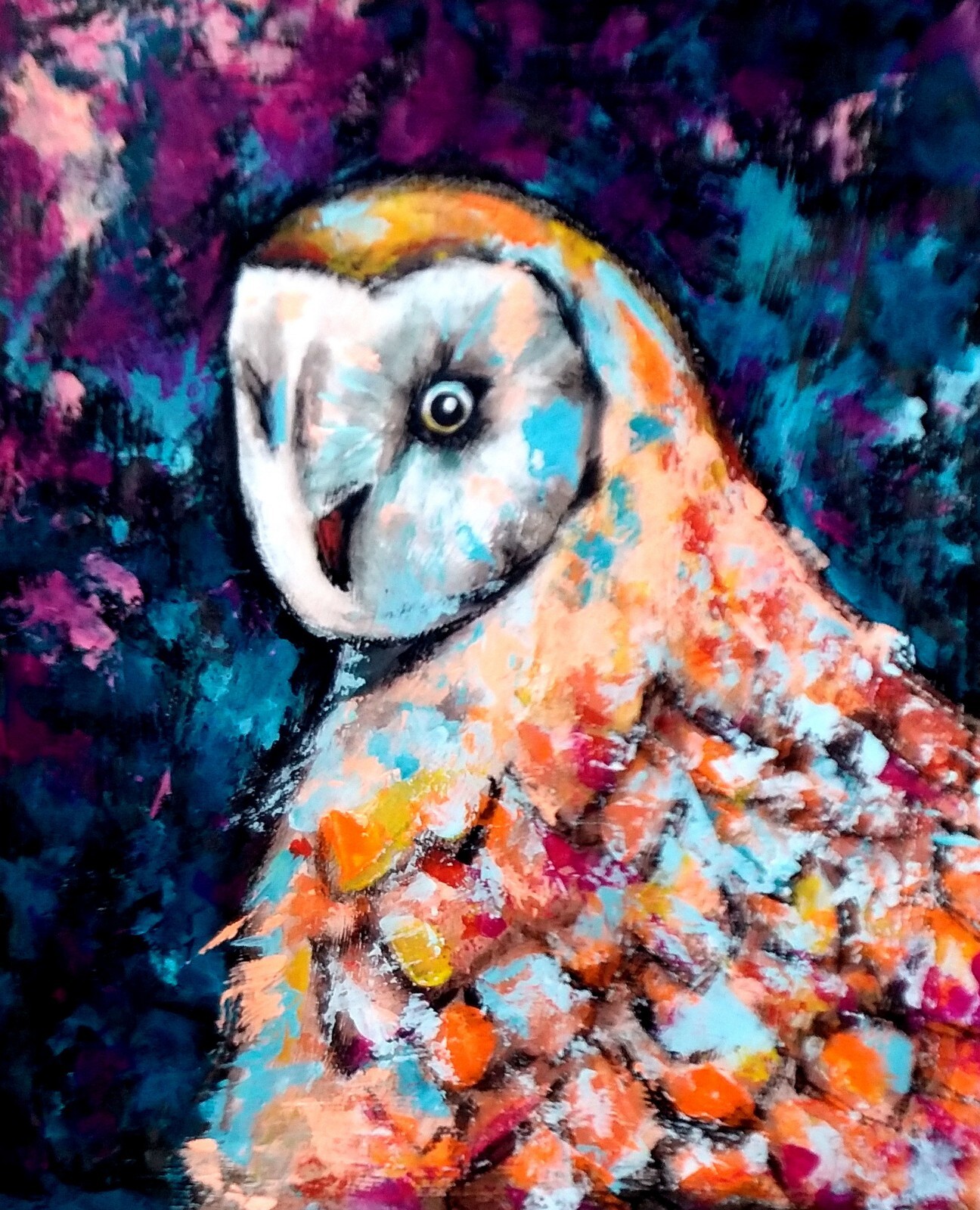 Original Oil Painting Owl Artwork Bird Portrait Wildlife Wall Art 15×12 inches