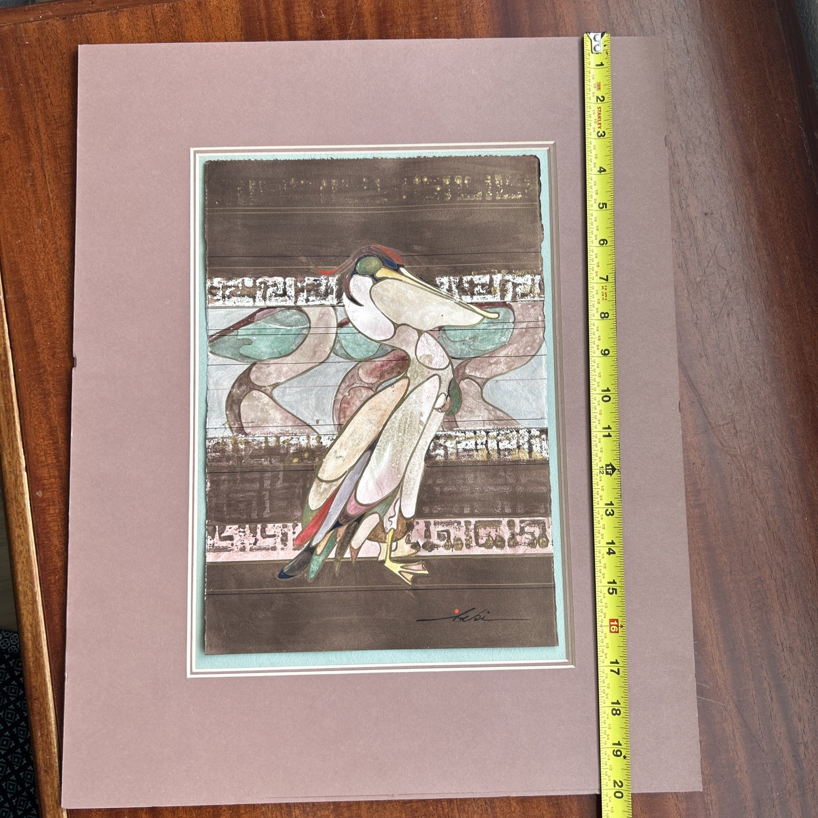 Beki Killorin Vintage Original Watercolor Abstract Pelican Painting Signed RARE