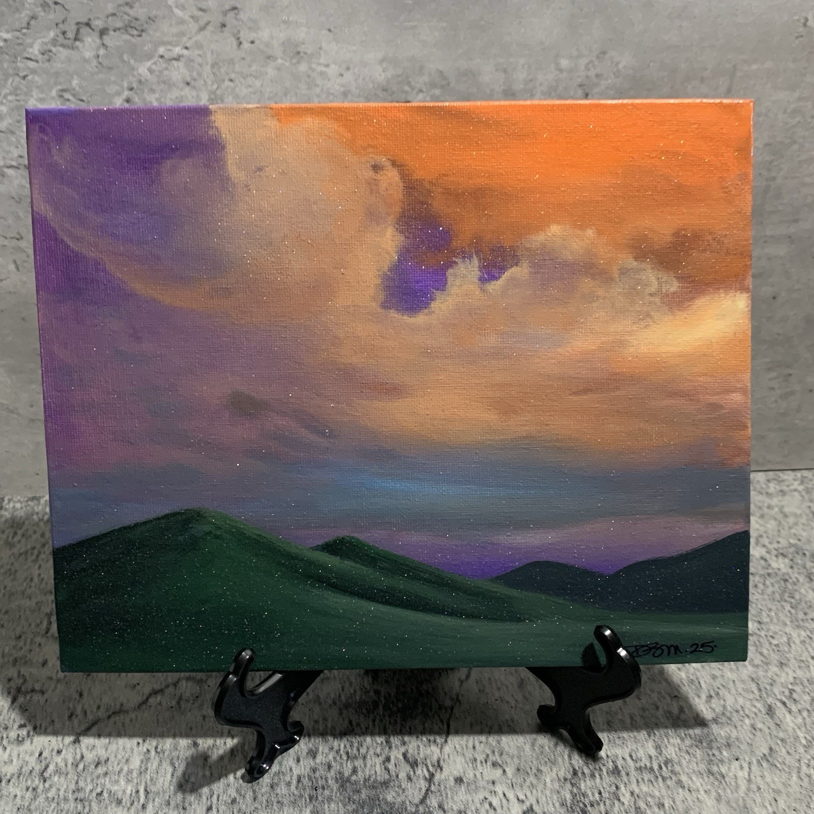 8″ x 10″ Original Acrylic Painting Clouds Sky Art Canvas Panel Decor With Easel