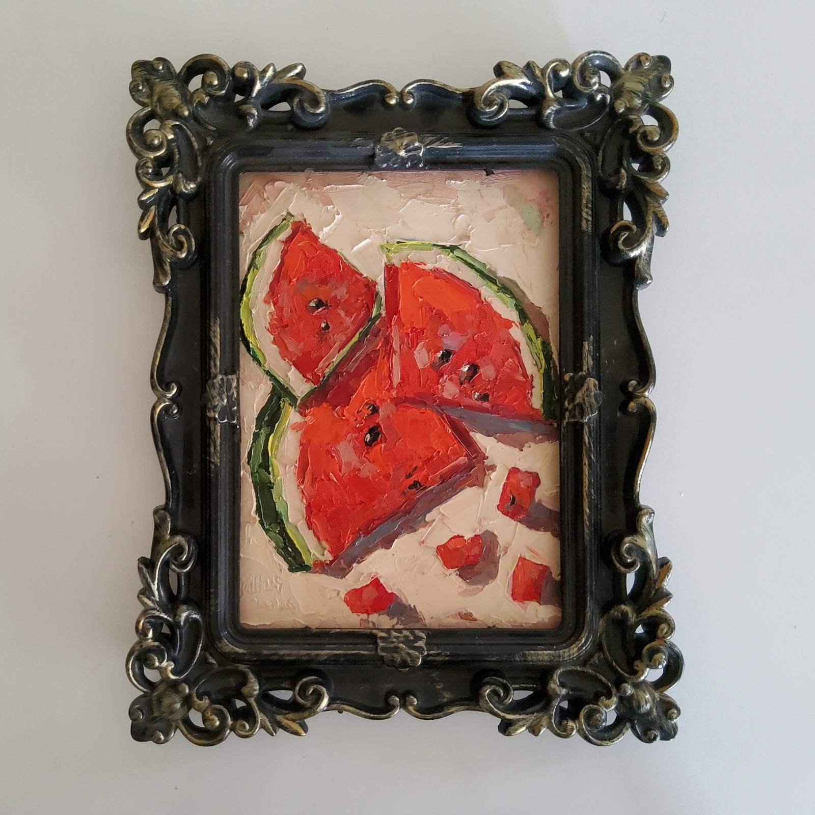 Watermelon Painting Original Oil Art Still Life Semi Abstract Wall Decor Painted