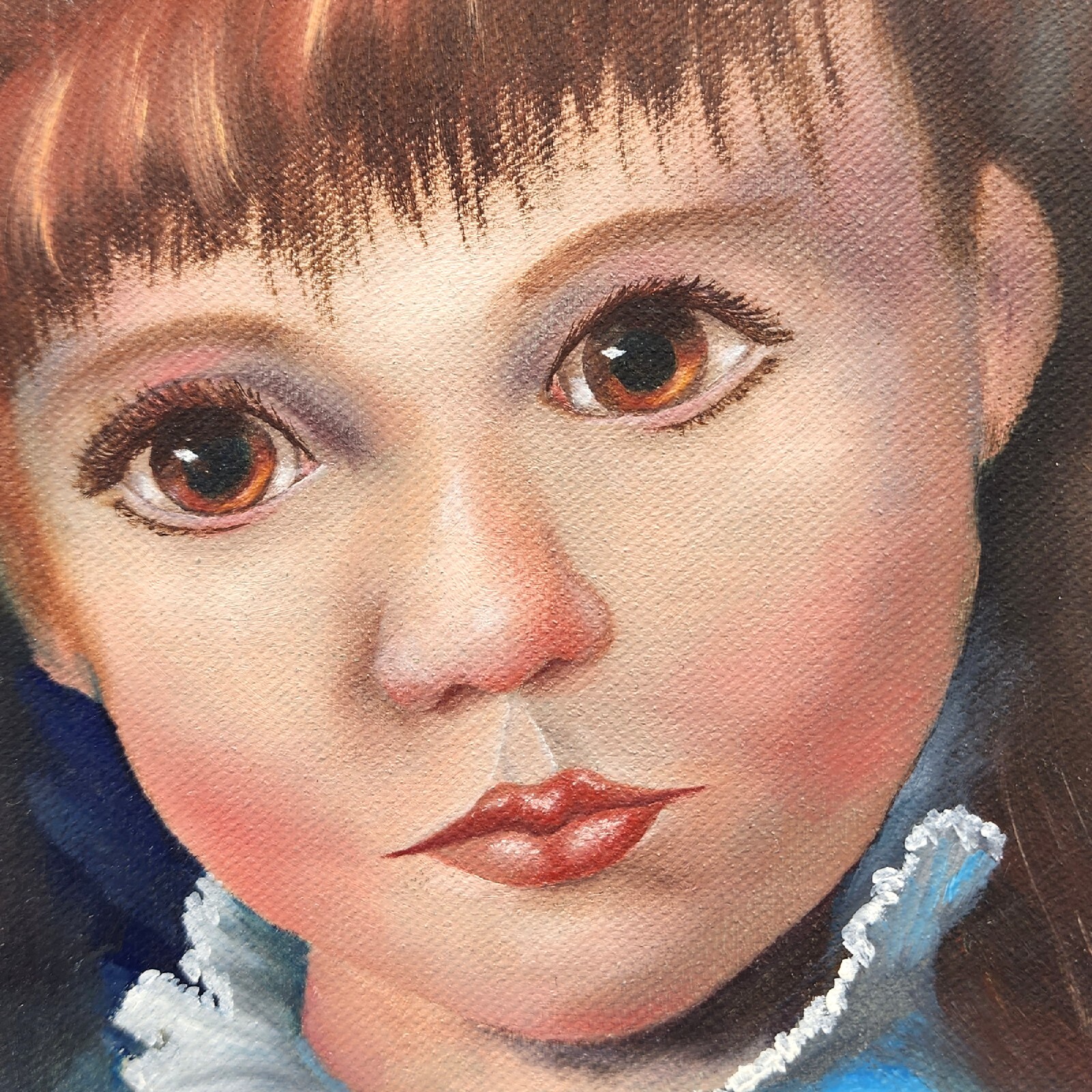 Portrait Of Little Girl Original Painting Acrylic On Canvas 11×14 Blue Shades