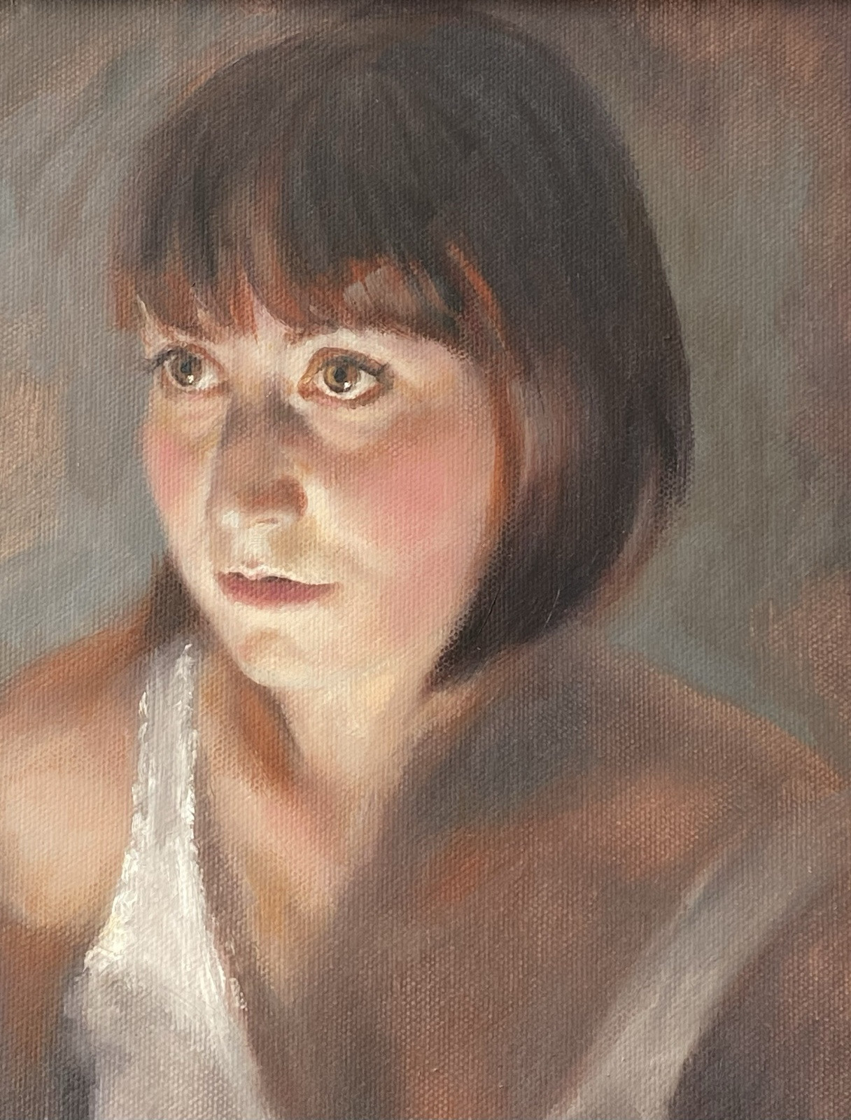 JA Contemporary VTG Modern Realism Luminous Female Portrait Figurative Painting
