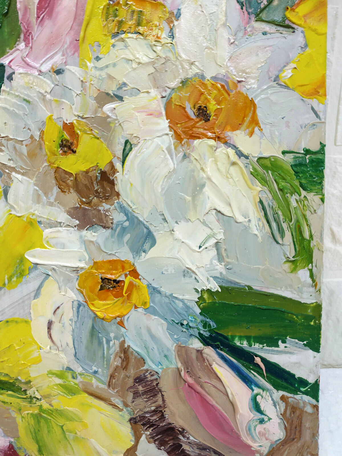 Original oil painting Spring Narcissus Bouquet flower still life art 10 x 12 in