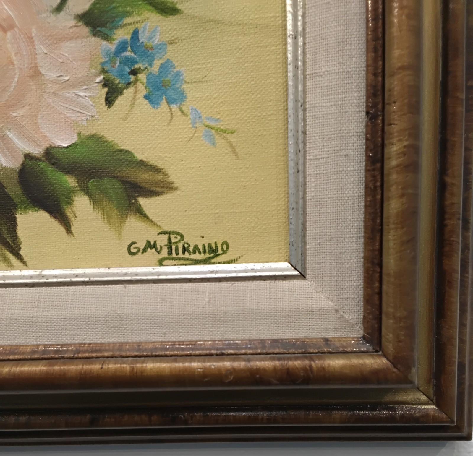 Vintage Framed Oil Painting 1984 Signed G M Piraino Floral Chrysanthemums Used