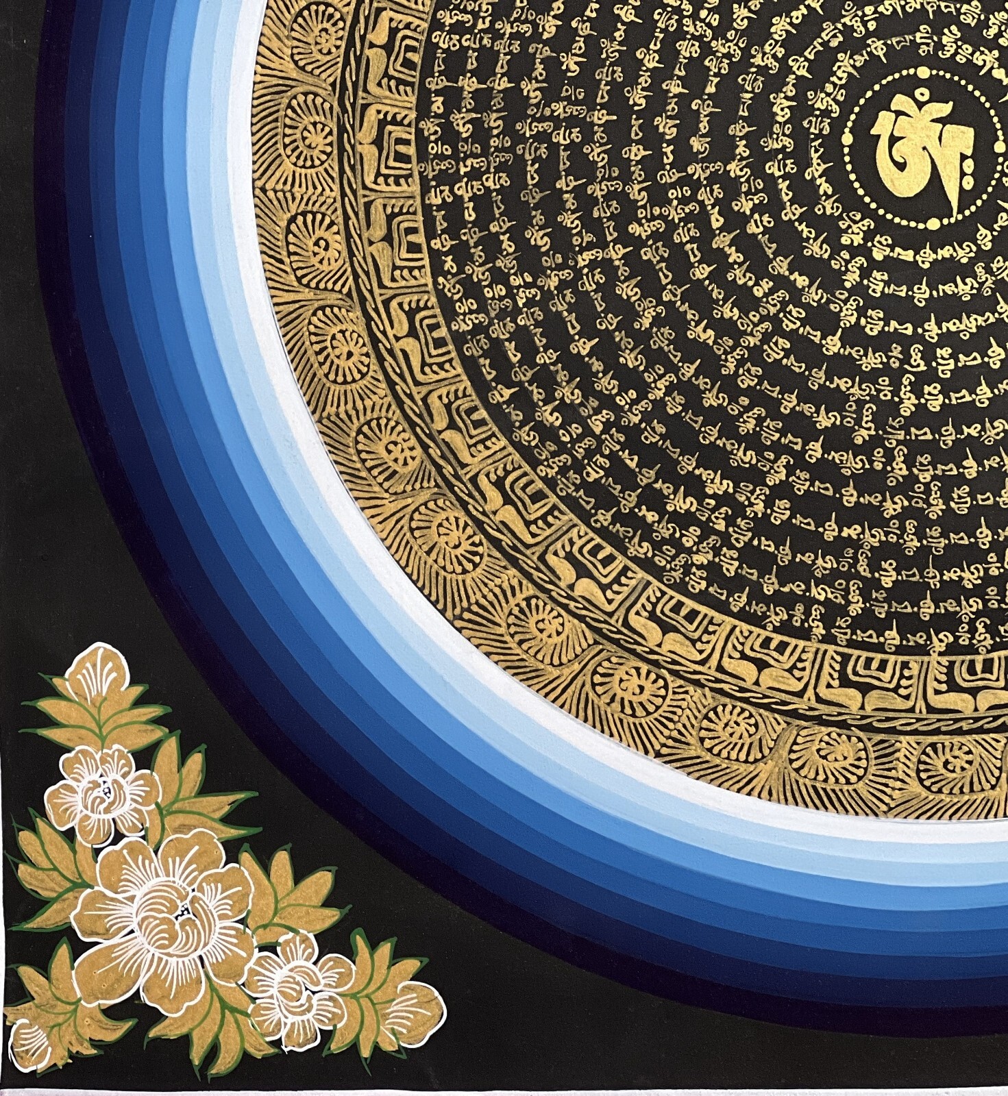 ORIGINAL OM MANI PADME MANTRA MANDALA PRAYER/MEDITATION TIBETAN THANGKA PAINTING