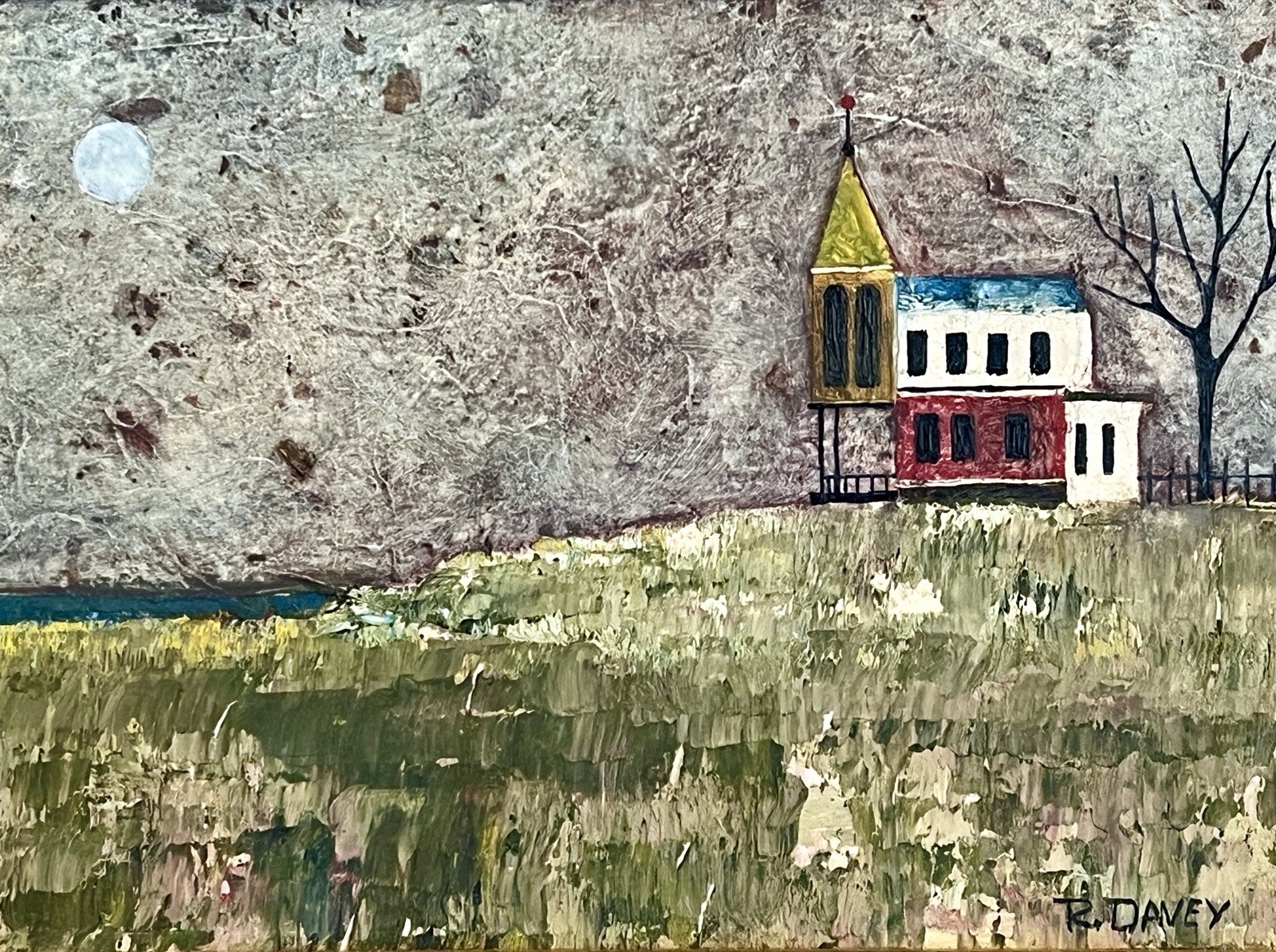Original ROBERT DAVEY Primitive Oil Painting CARMEL California MCM Folk Art