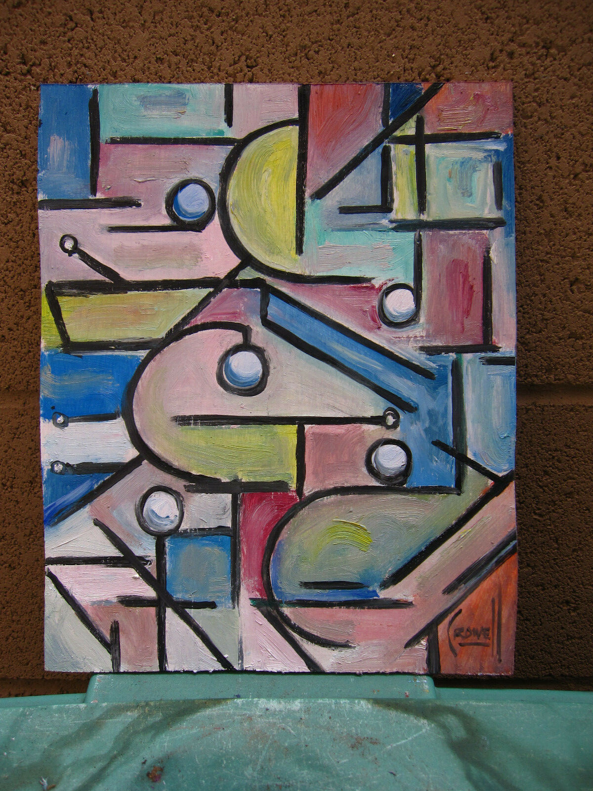 HAVING IT ALL abstract 8×10 wood panel original oil painting art signed Crowell