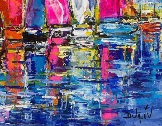 Sails of Color, limited edition embellished giclee on canvas by Duaiv, 31×25