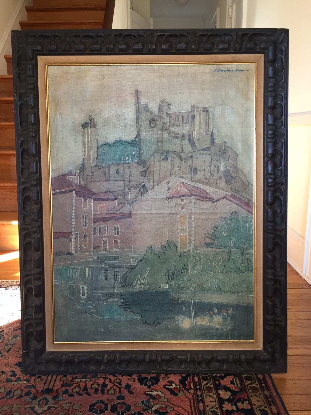 Baron Pierre Courtens Chauvigny Medieval Village Landscape, Signed