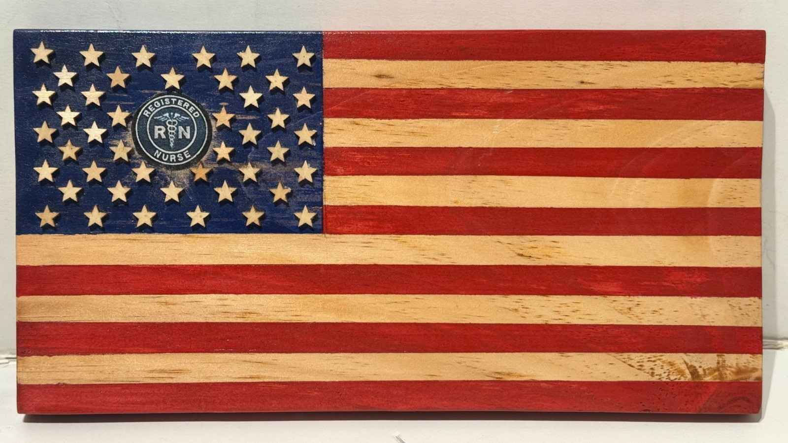 RN REGISTERED NURSE ART PAINTING AMERICAN U.S FLAG 3D WOOD SCULPTURE WALL PLAQUE