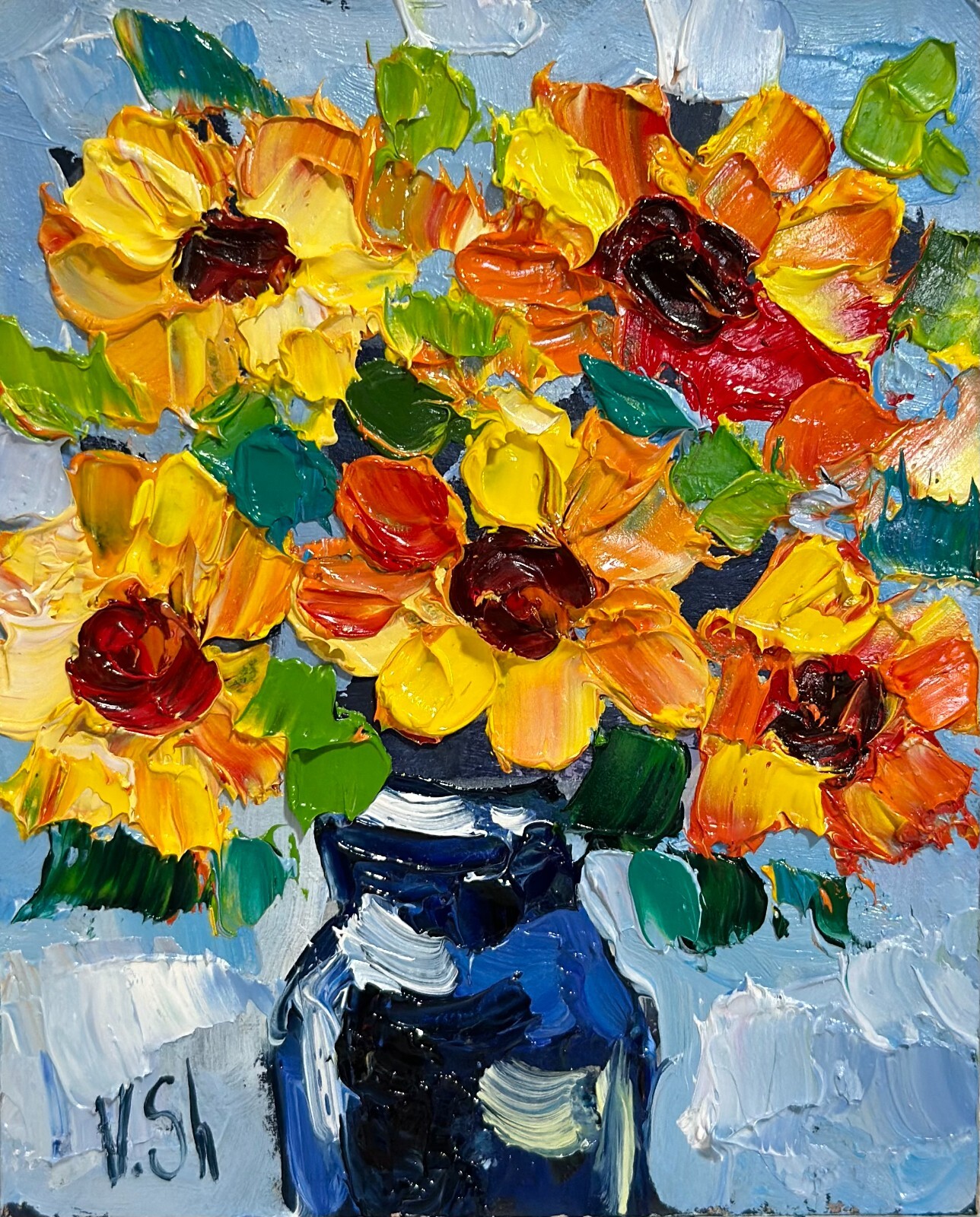 Original Oil Painting Sunflowers Flowers Still life Signed Art Impasto Framed
