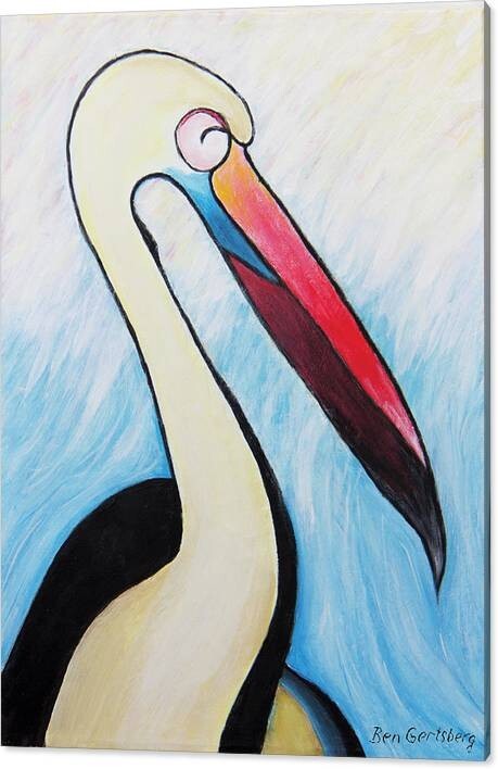 Pelican and the Sea 4 Original Abstract Acrylic and Charcoal Painting on Canvas