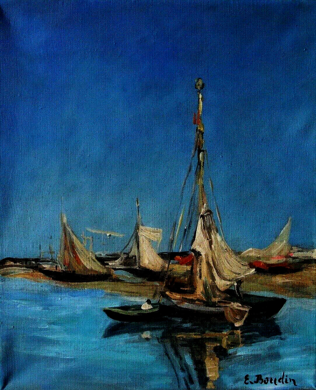 After EUGENE BOUDIN Maritime Oil Painting
