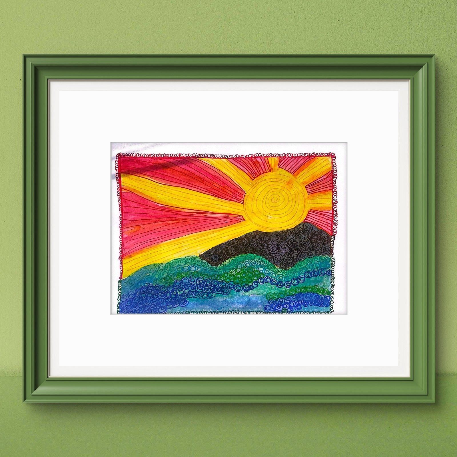 Here Comes Sun Contemporary Expressionist 11×14 Paper Original Watercolor Ink