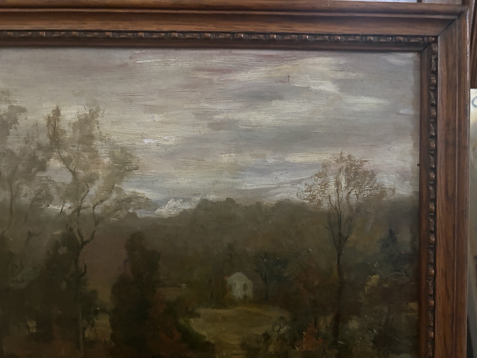 Antique 1910 18”x14” Framed Folk Impressionist Landscape Unsigned Oil Painting