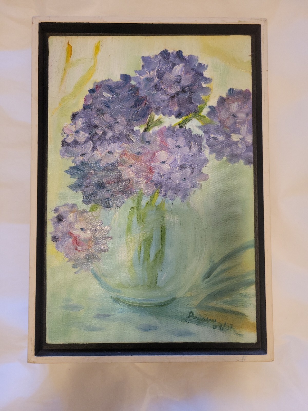 Hydrangeas Original Painting Acrylic On Canvas Floating Frame 13×9