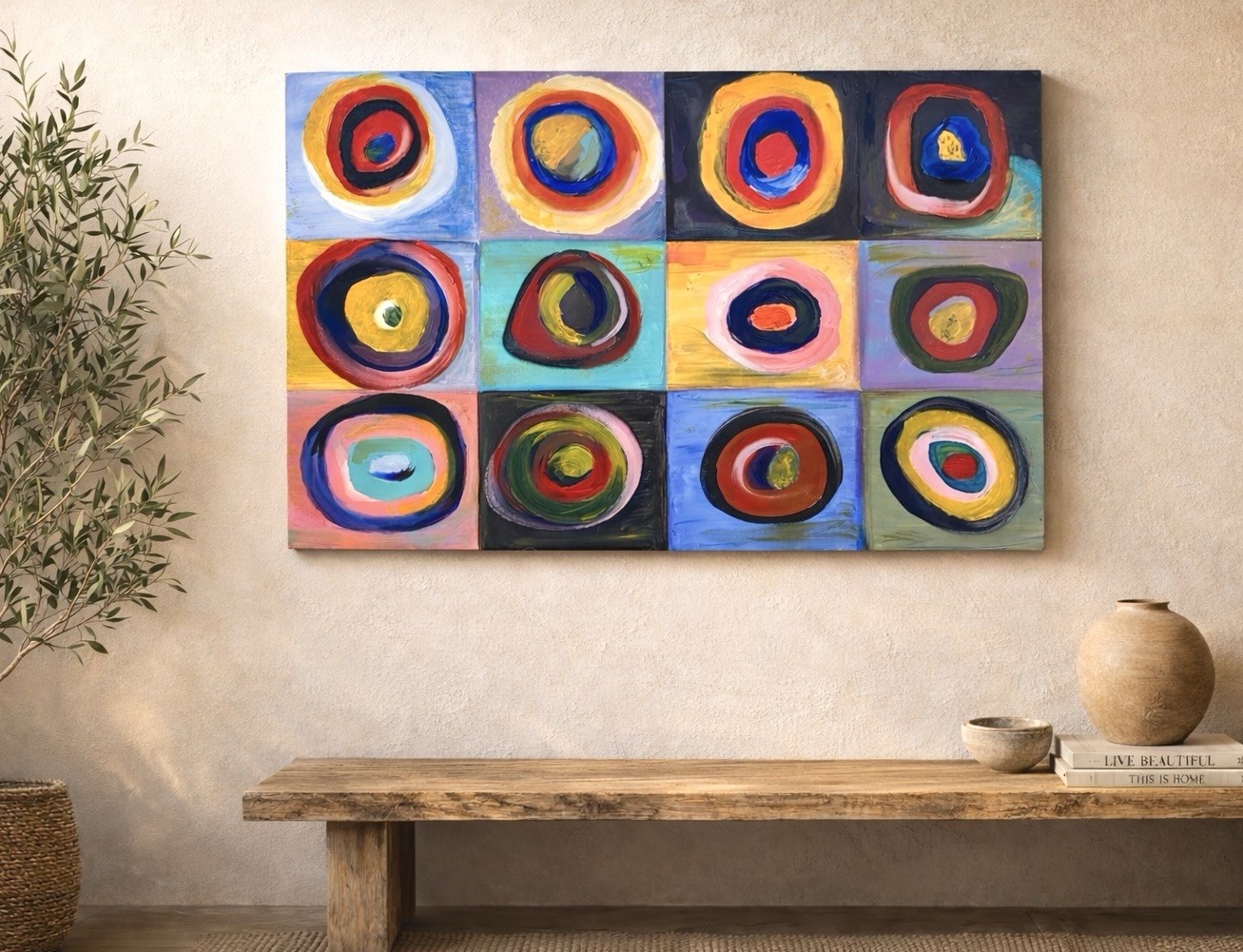 Abstract Circle Painting Kandinsky Style Colorful Squares Original Wall Art