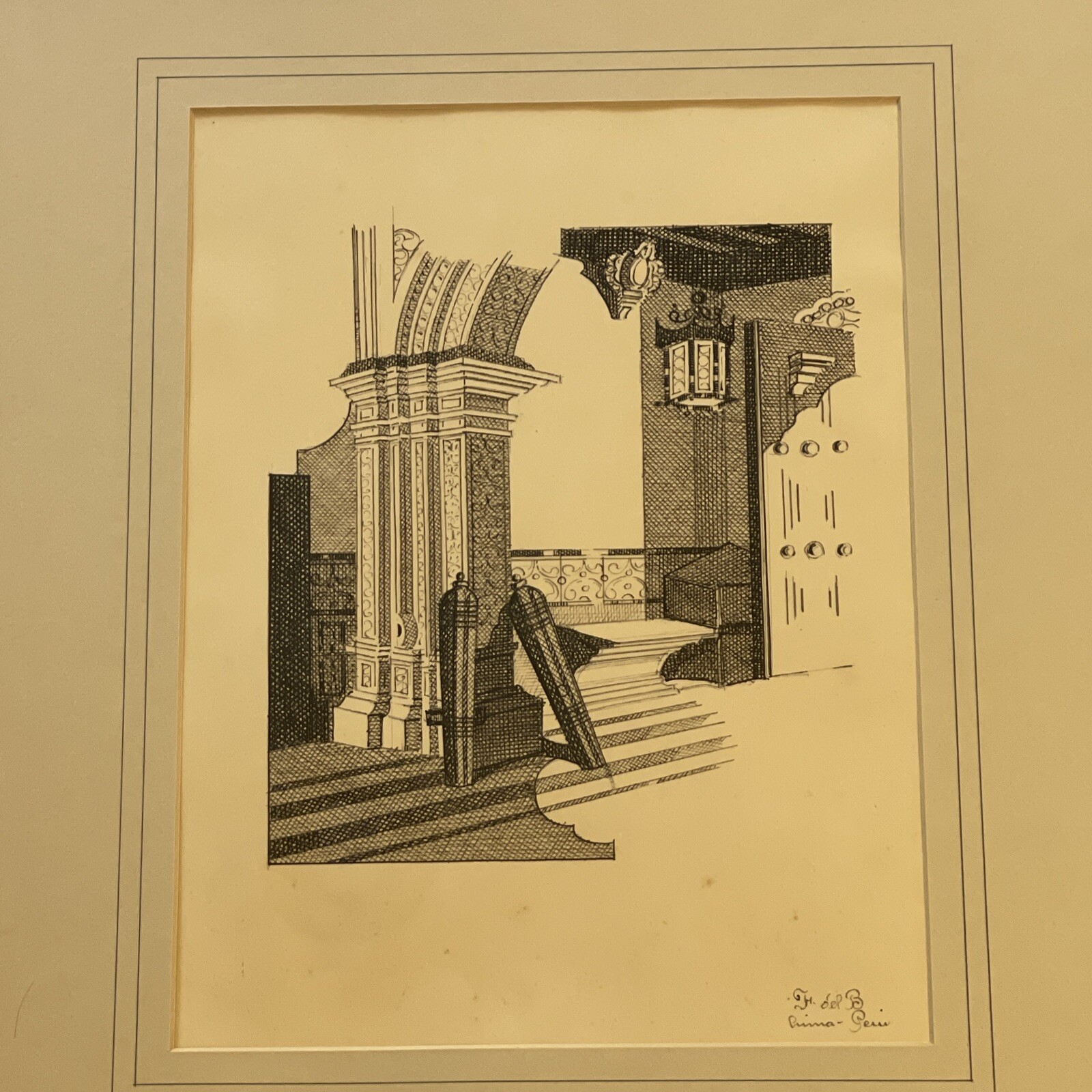 Architectural Drawing Antique Signed Mystery Artist Design Original Pen And Ink