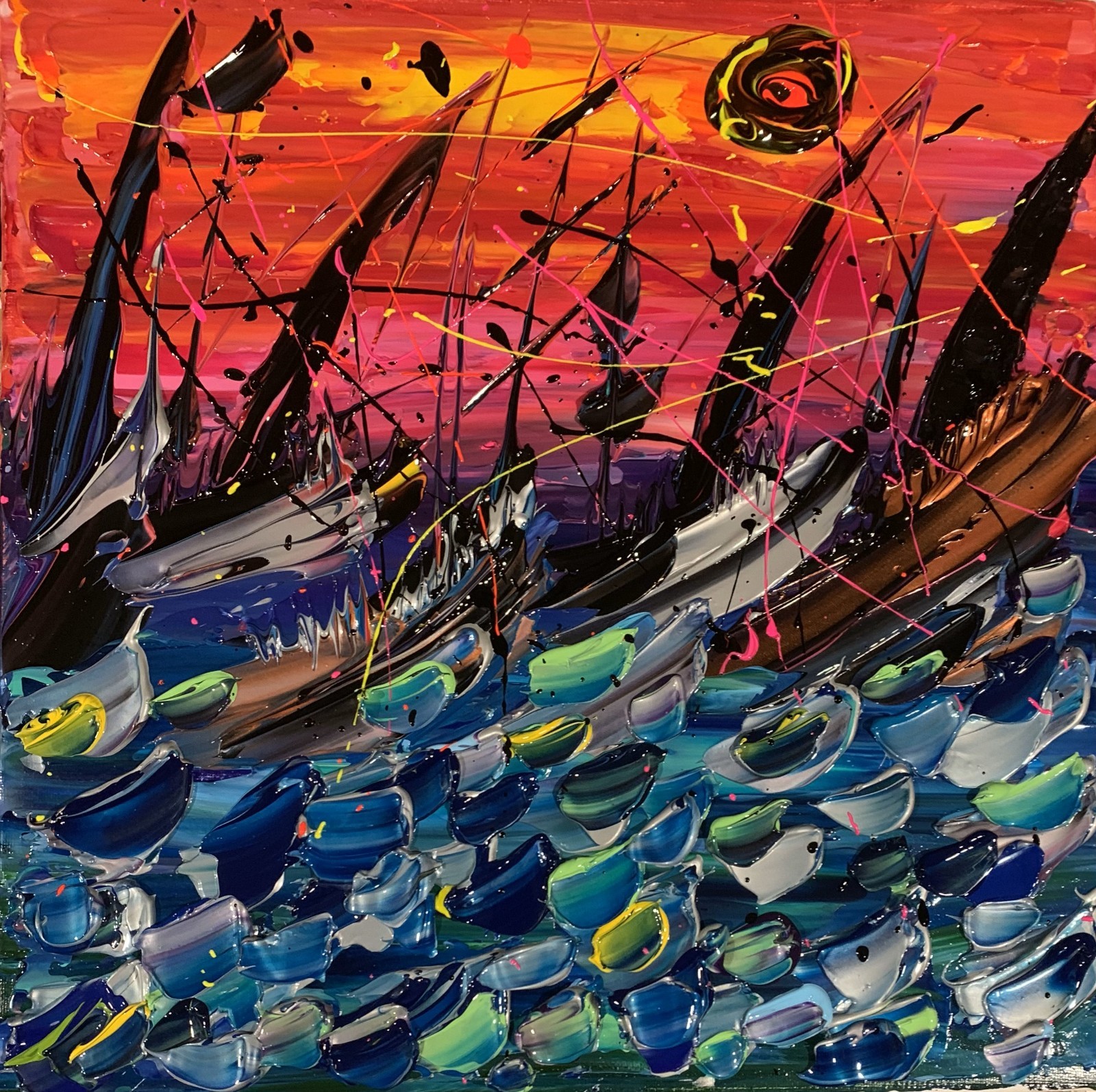 Original Seascape Painting Signed COA Sailboats Ships Ocean Sunsets Art