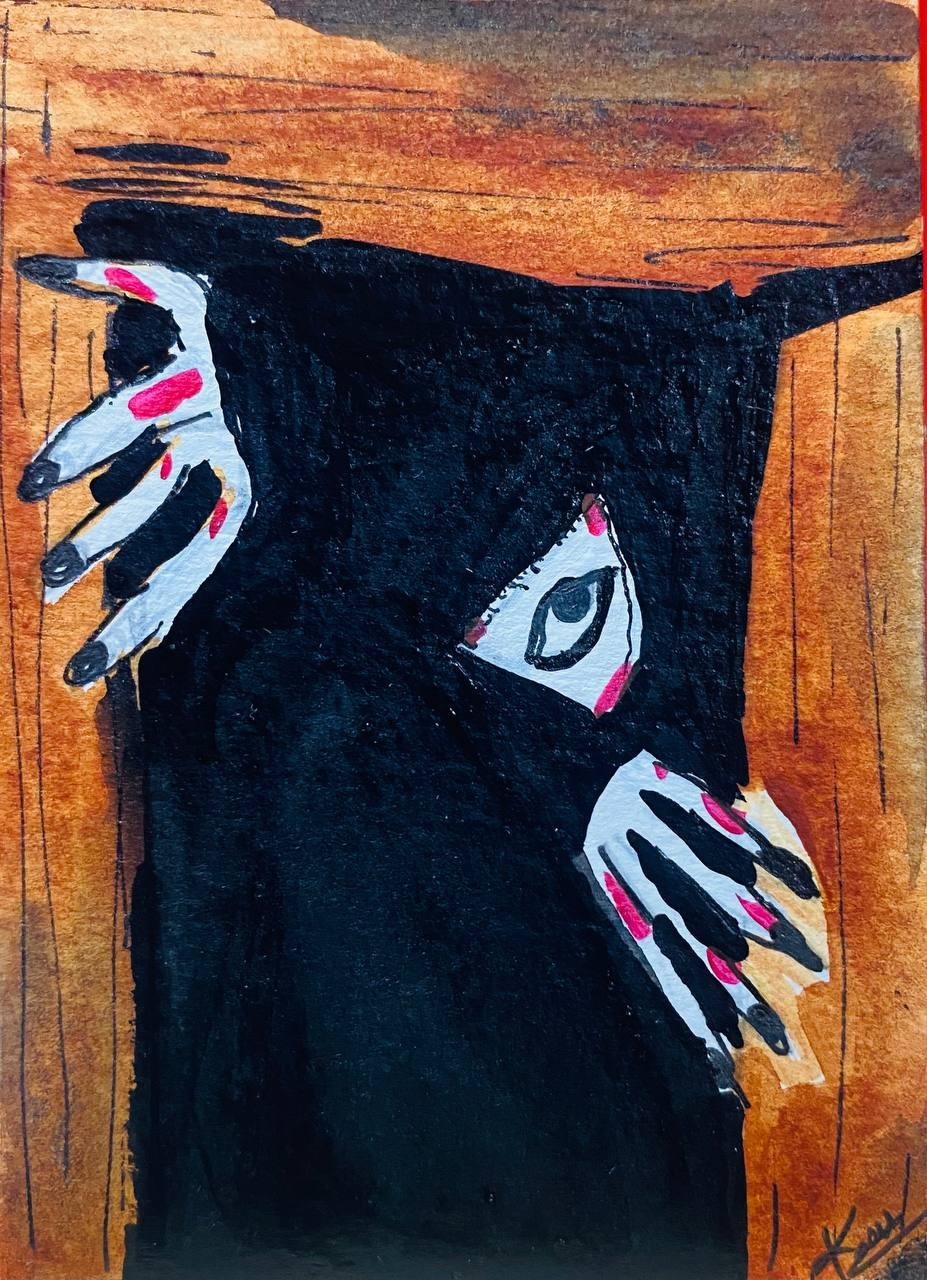 ACEO Original Acrylic Painting Gothic Haunted Lady Face Horror Dark Portrait Art