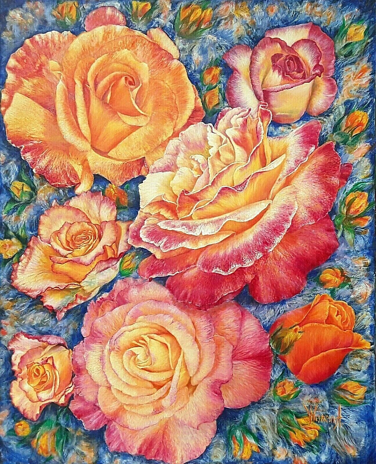 Anastasia Woron: «The Roses» – Original Signed Oil (42×34 Cm.) 2017
