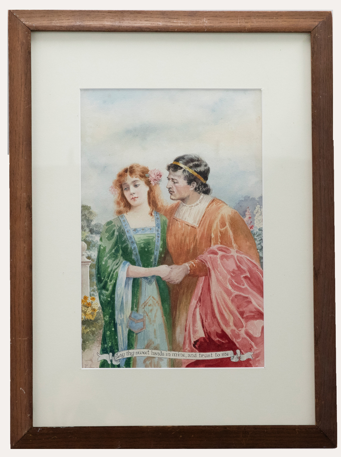 P. L. – C.1890 Watercolour, Lay thy Sweet Hands In Mine, and Trust to Me