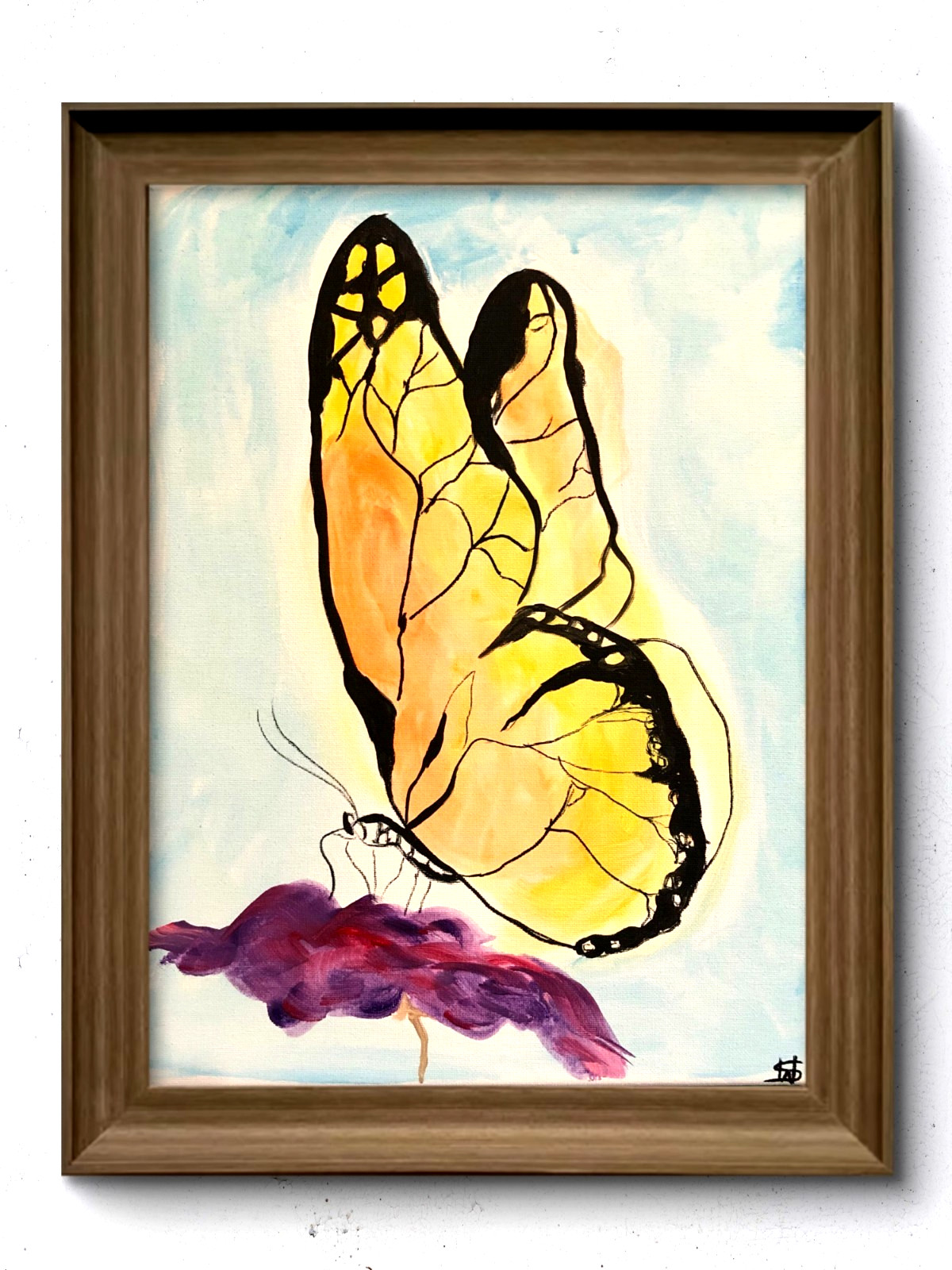 Glowing butterfly expressionist modern fine wall art painting 12X16 canvas
