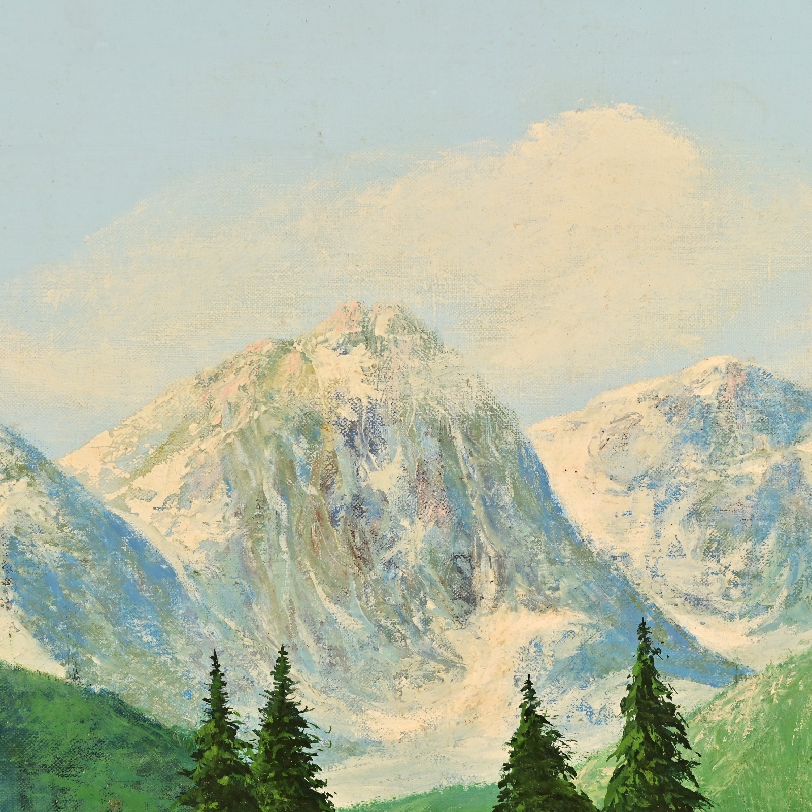 FAIG Original Vintage Signed Figurative Mountain Lake Landscape Oil Painting