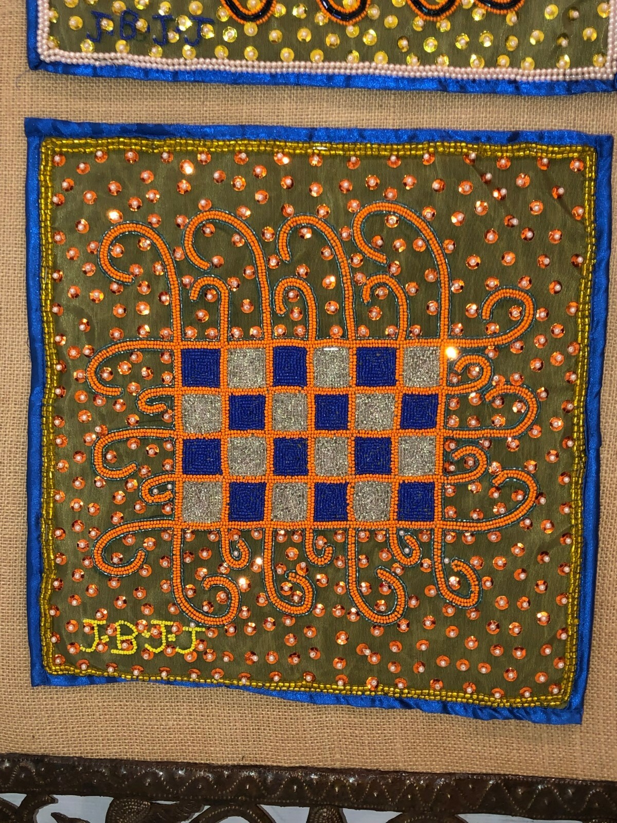 Jean Baptiste Jean Joseph beaded abstract Tapestry in a Garry Pierre Frame