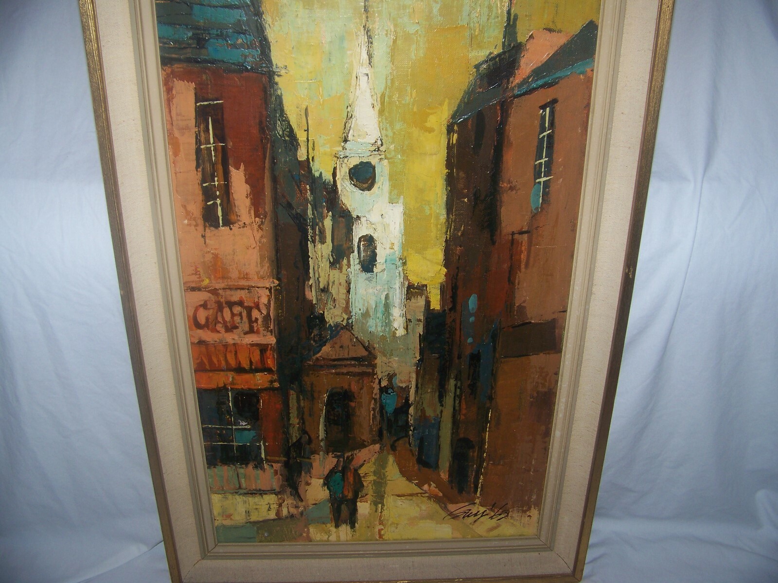 Guy 63? Jack Veltman Gallery Oil Canvas Mid Century Street/Church, Guy Anderson?