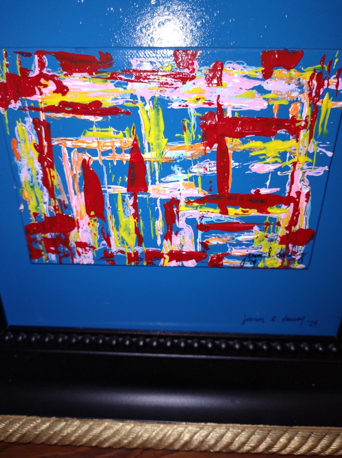Large Framed Signed Modern Art Abstract Acrylic Painting w/COA Multi Color