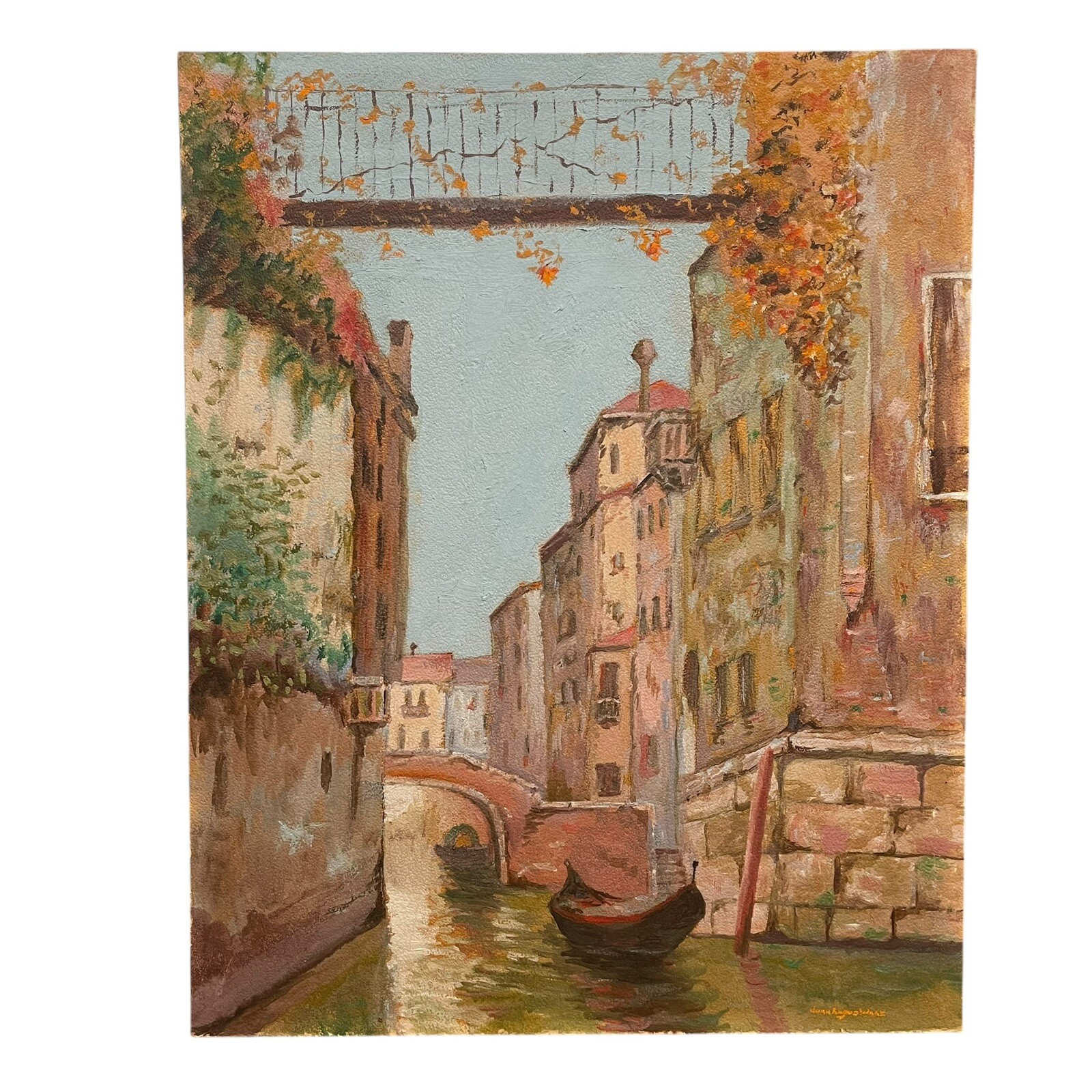 Original Oil On Board Painting Venice Canal Signed John Angus Ware Rate Vintage