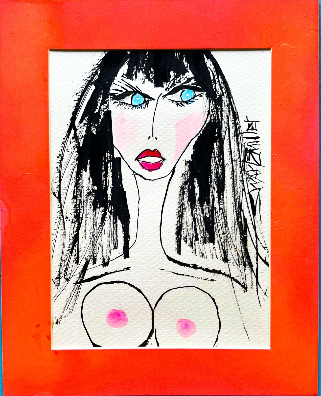 FRAMED ORIGINAL POP ART SEXY LADY Painting Colorful 10 x 8 SWARTZMILLER DNA