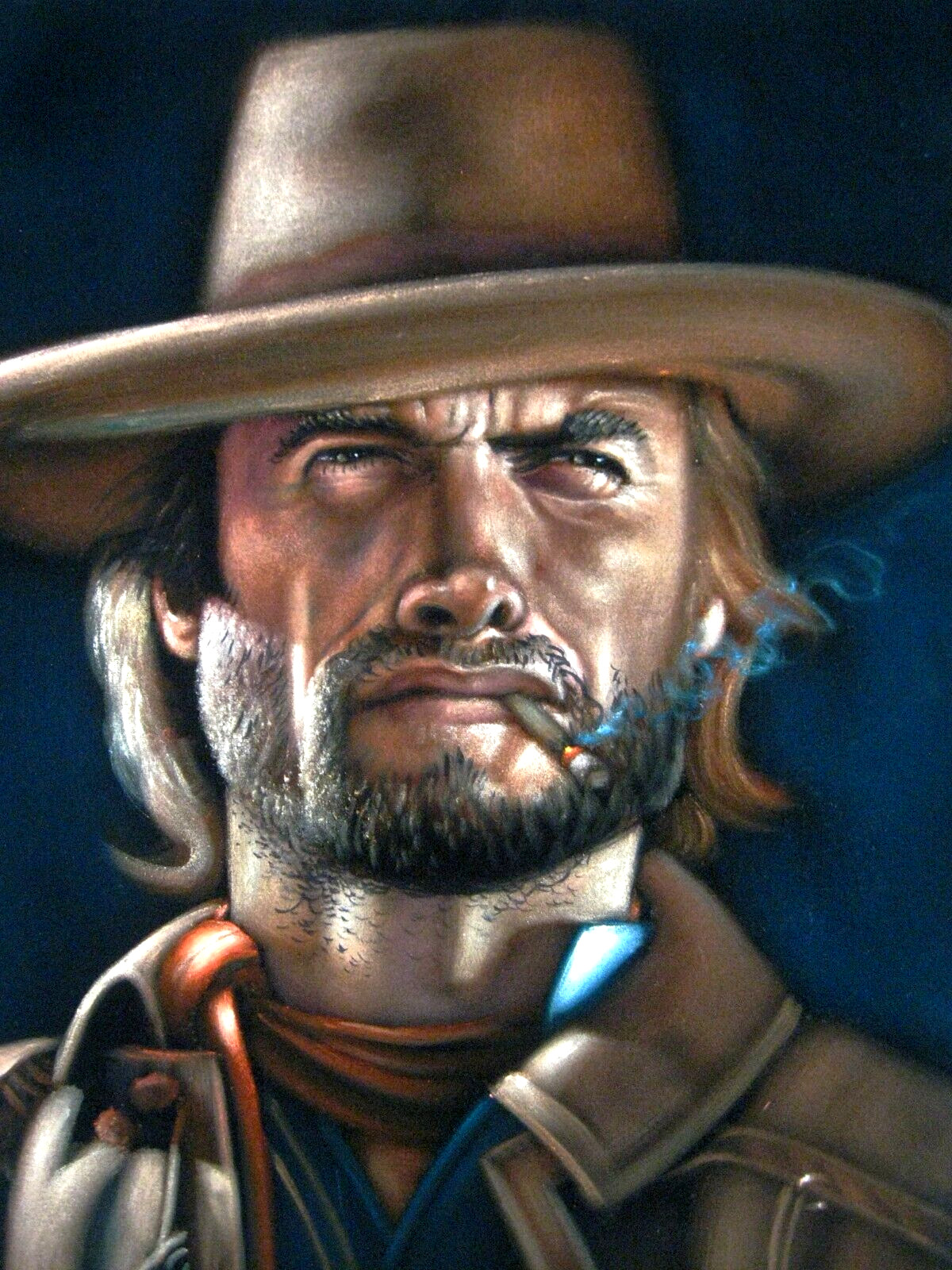 The Outlaw Josey Wales, Eastwood by Argo, size 18×24, oil on black velvet